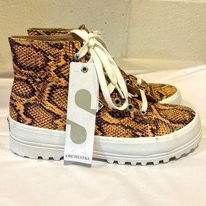 Superga Platform high top sneakers brown tan snakeskin